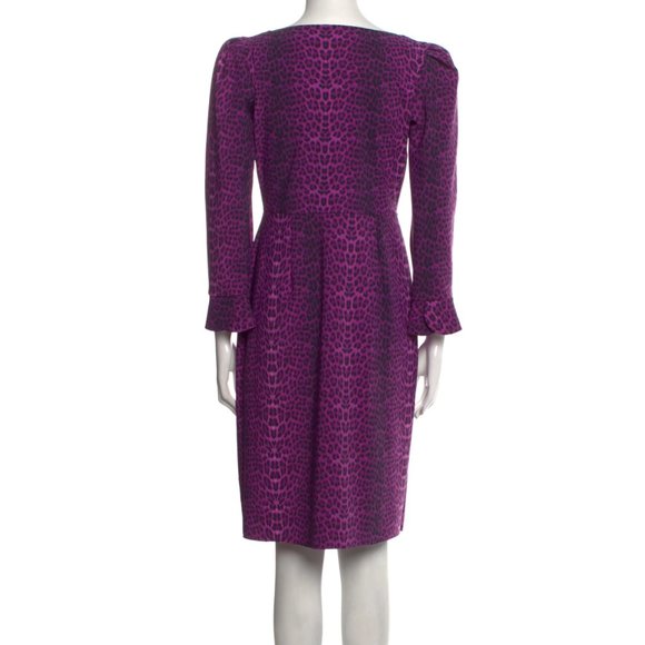CHIARA BONI Animal Print Purple Puff Sleeve Knee-Length Dress Large Sz 48 - Picture 3 of 5